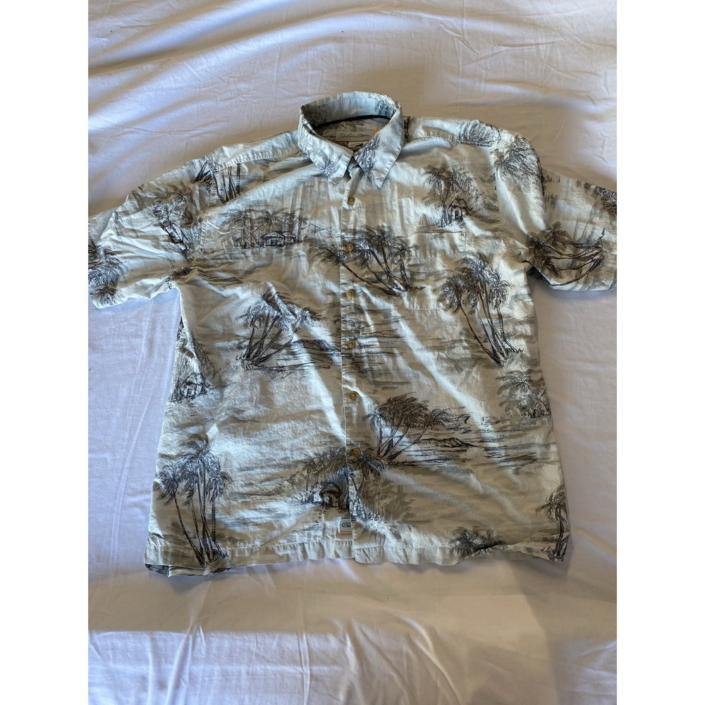 Quiksilver Edition Hawaiian Camp Shirt Light Gray Button Up Short Sleeve Mens L